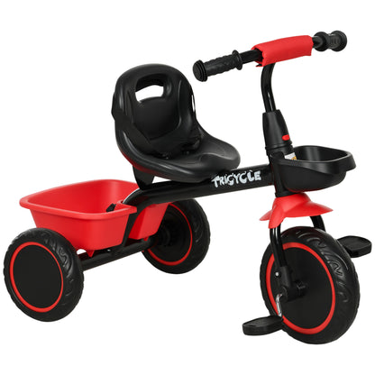 Tricycle Kids Tricycle Children's Bike with Pelvic Belt Pedals, Bike Basket, Kids Bike with Adjustable Seat for Children 2-5 Years Red + Black, 80 x 48 x 63 cm