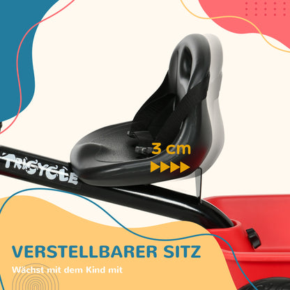 Tricycle Kids Tricycle Children's Bike with Pelvic Belt Pedals, Bike Basket, Kids Bike with Adjustable Seat for Children 2-5 Years Red + Black, 80 x 48 x 63 cm