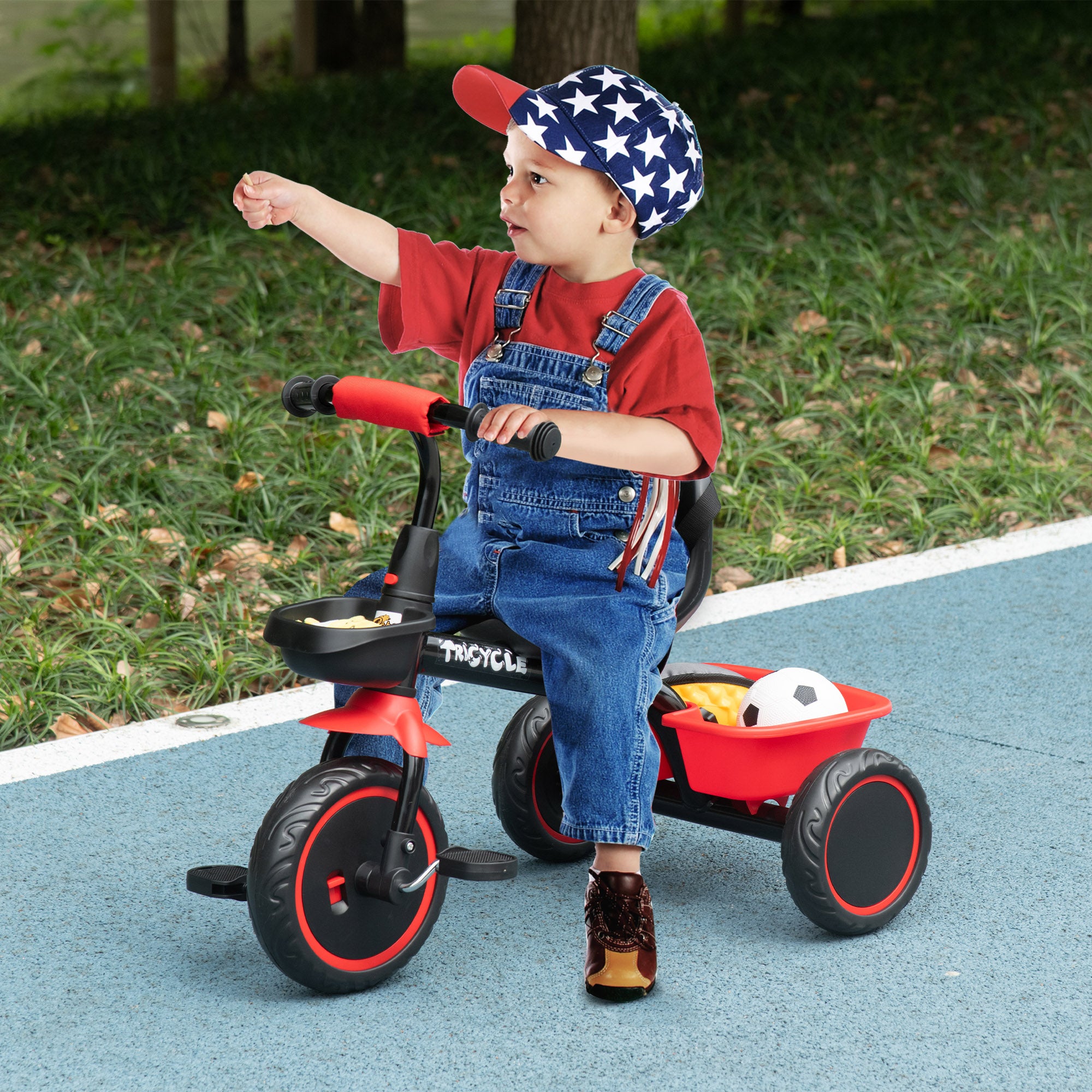 Tricycle Kids Tricycle Children's Bike with Pelvic Belt Pedals, Bike Basket, Kids Bike with Adjustable Seat for Children 2-5 Years Red + Black, 80 x 48 x 63 cm