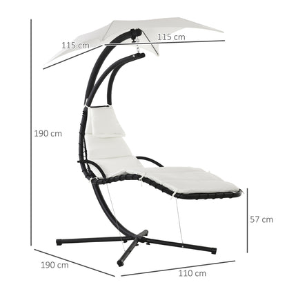 Suspended Garden Lounge Chair, Padded Hanging Bed for Outdoor with Sunshade, Cream 190x115x190cm