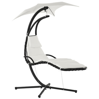 Suspended Garden Lounge Chair, Padded Hanging Bed for Outdoor with Sunshade, Cream 190x115x190cm