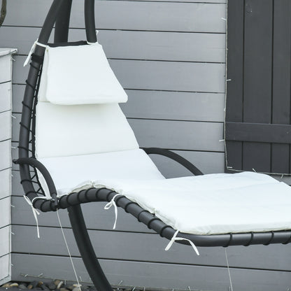 Suspended Garden Lounge Chair, Padded Hanging Bed for Outdoor with Sunshade, Cream 190x115x190cm