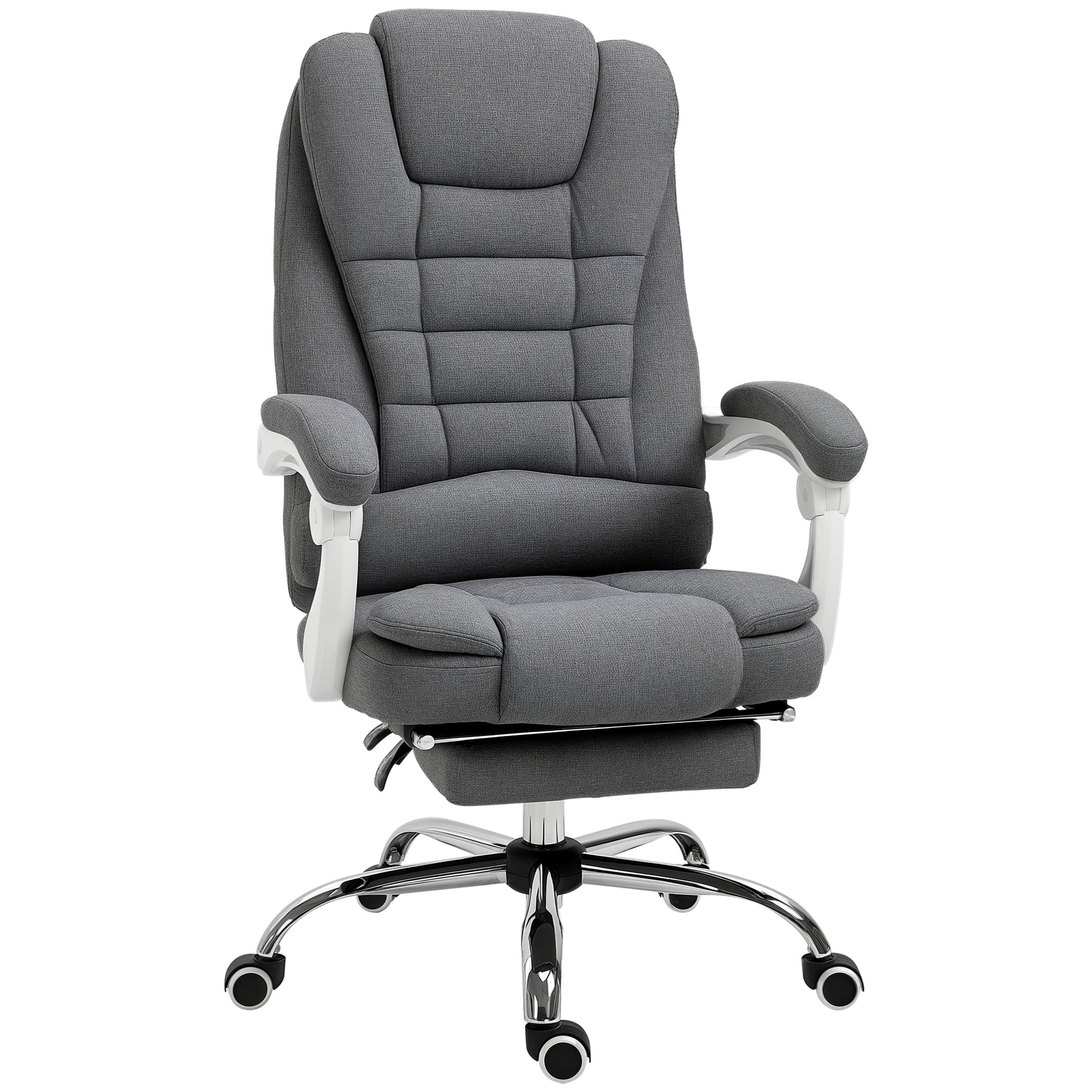 Ergonomic Office Chair with Footrest, Office Chair with Reclining Backrest, Padded Armrests, Linen-Like Grey Fabric