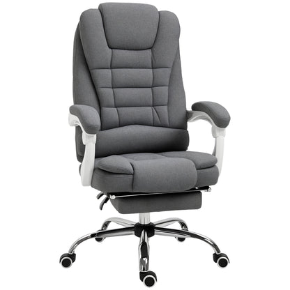 Ergonomic Office Chair with Footrest, Office Chair with Reclining Backrest, Padded Armrests, Linen-Like Grey Fabric