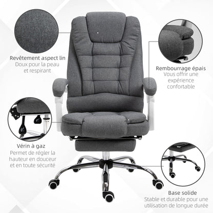 Ergonomic Office Chair with Footrest, Office Chair with Reclining Backrest, Padded Armrests, Linen-Like Grey Fabric
