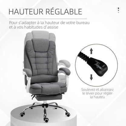 Ergonomic Office Chair with Footrest, Office Chair with Reclining Backrest, Padded Armrests, Linen-Like Grey Fabric