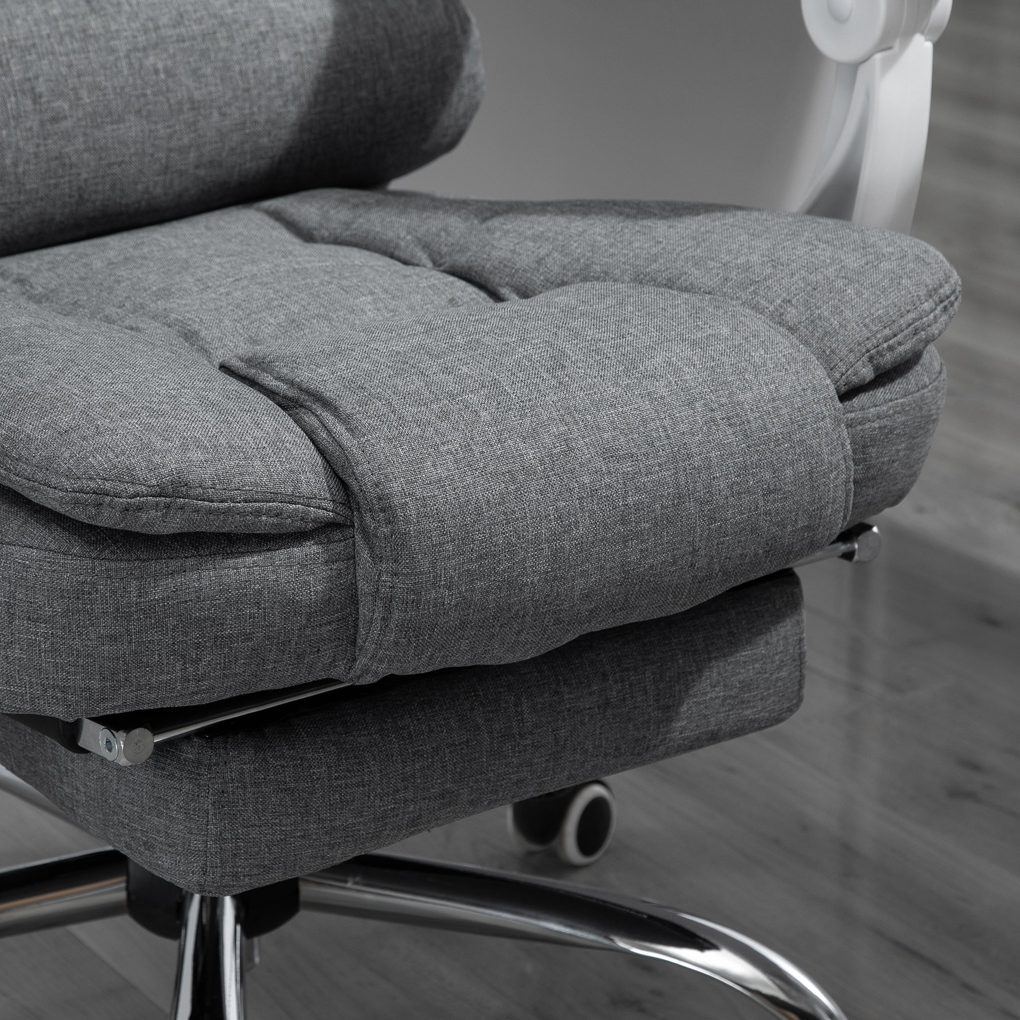 Ergonomic Office Chair with Footrest, Office Chair with Reclining Backrest, Padded Armrests, Linen-Like Grey Fabric
