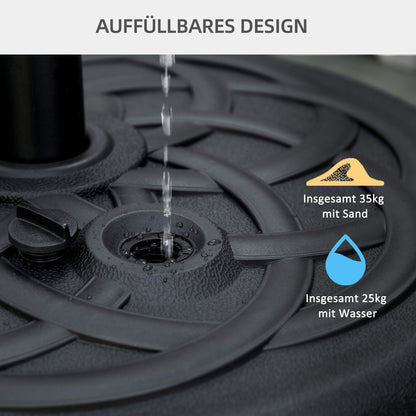 Parasol Stand Up to 35 kg Fillable Umbrella Stand, Round Parasol Holder, Umbrella Weight, Stand for Umbrella Ø38/48 mm, for Balcony, Terrace, Garden, Black