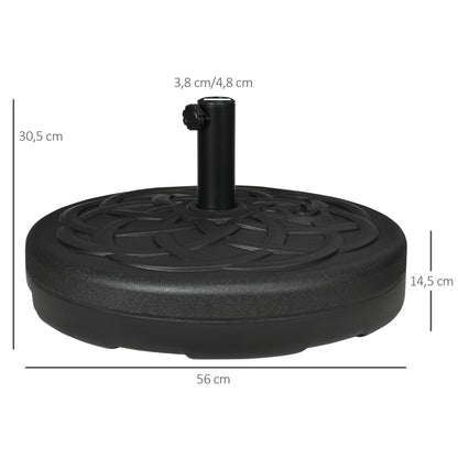 Parasol Stand Up to 35 kg Fillable Umbrella Stand, Round Parasol Holder, Umbrella Weight, Stand for Umbrella Ø38/48 mm, for Balcony, Terrace, Garden, Black