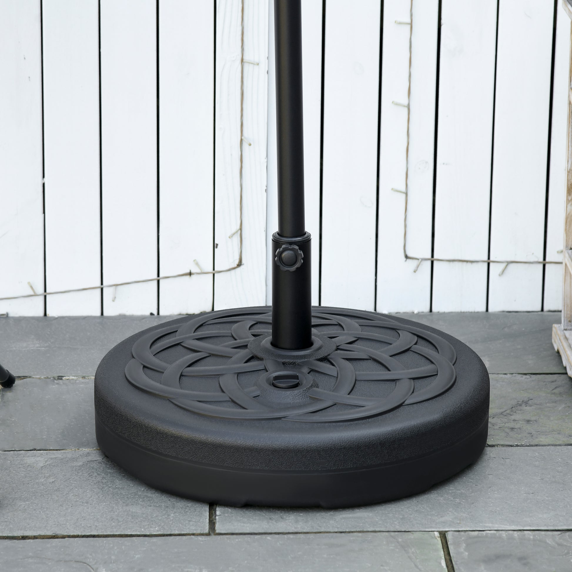 Parasol Stand Up to 35 kg Fillable Umbrella Stand, Round Parasol Holder, Umbrella Weight, Stand for Umbrella Ø38/48 mm, for Balcony, Terrace, Garden, Black