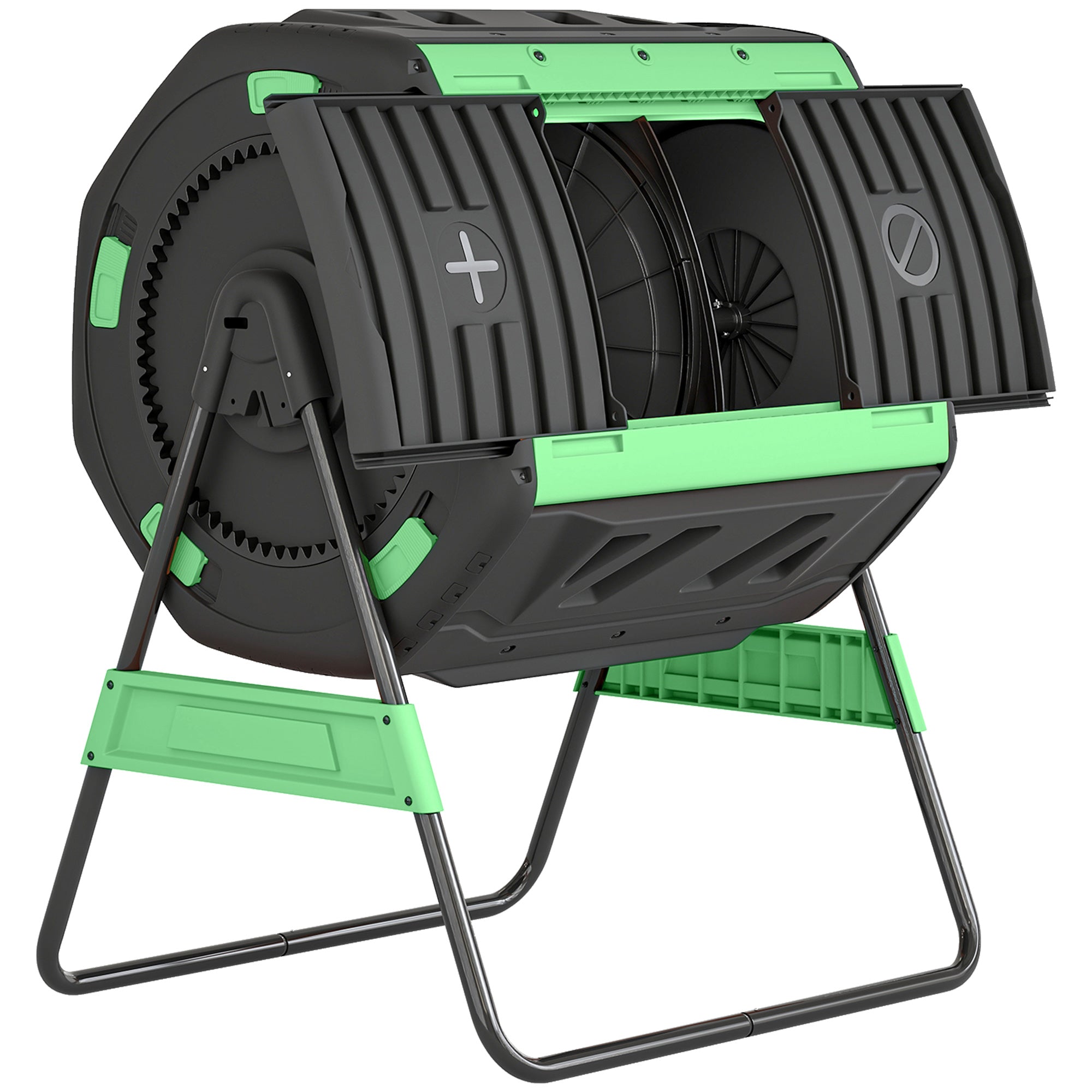 200 L (≈53 US gal) Compost Tumbler, 94 x 67 x 98 cm (37 x 26.4 x 38.6 in) – Fast Compost Bin with Ventilation Holes & Sliding Door, Weather-Resistant Plastic