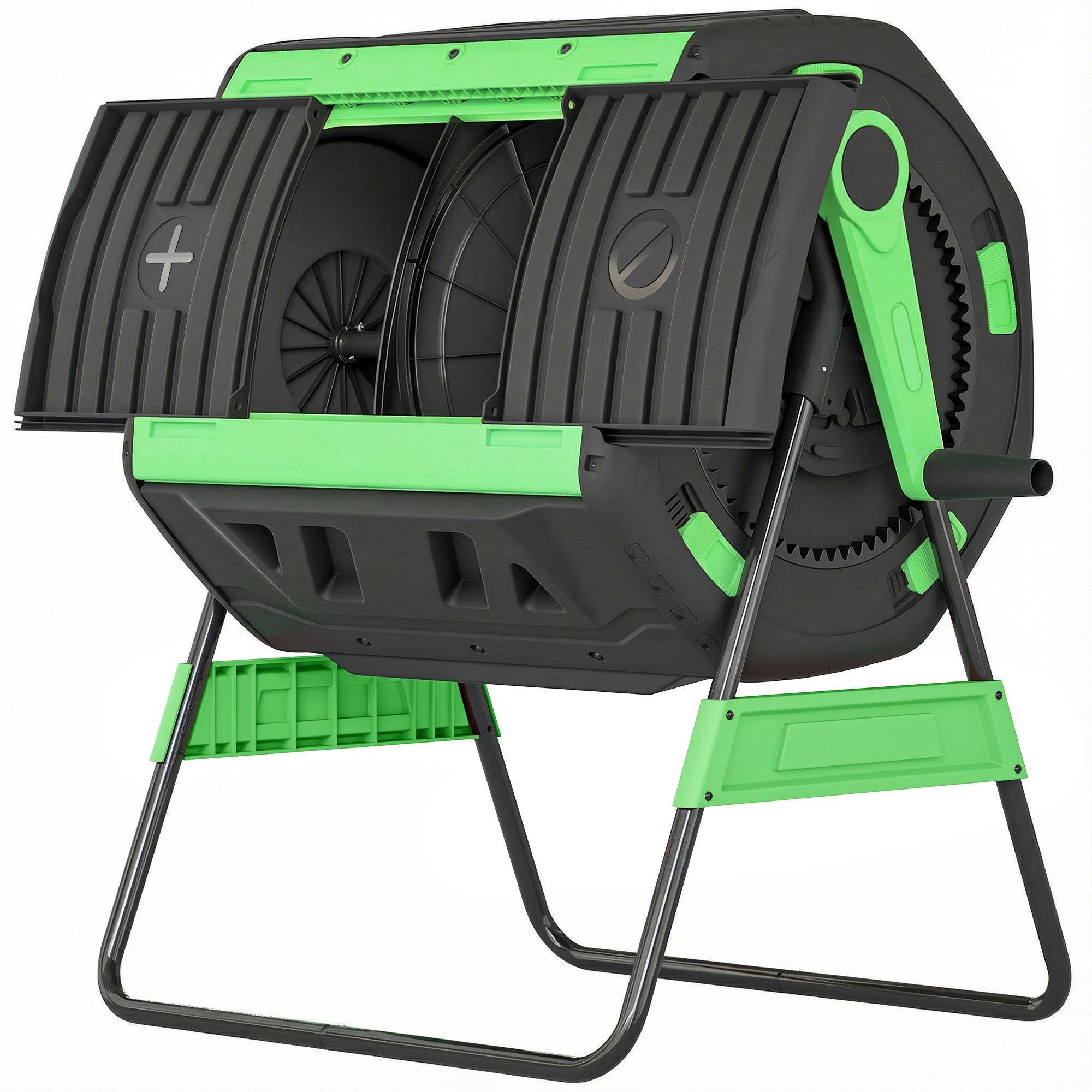 200 L (≈53 US gal) Compost Tumbler, 94 x 67 x 98 cm (37 x 26.4 x 38.6 in) – Fast Compost Bin with Ventilation Holes & Sliding Door, Weather-Resistant Plastic