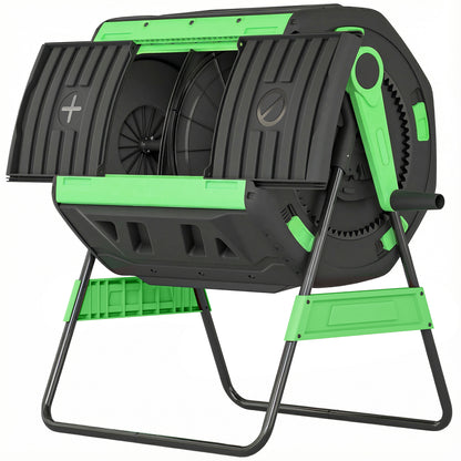 200 L (≈53 US gal) Compost Tumbler, 94 x 67 x 98 cm (37 x 26.4 x 38.6 in) – Fast Compost Bin with Ventilation Holes & Sliding Door, Weather-Resistant Plastic