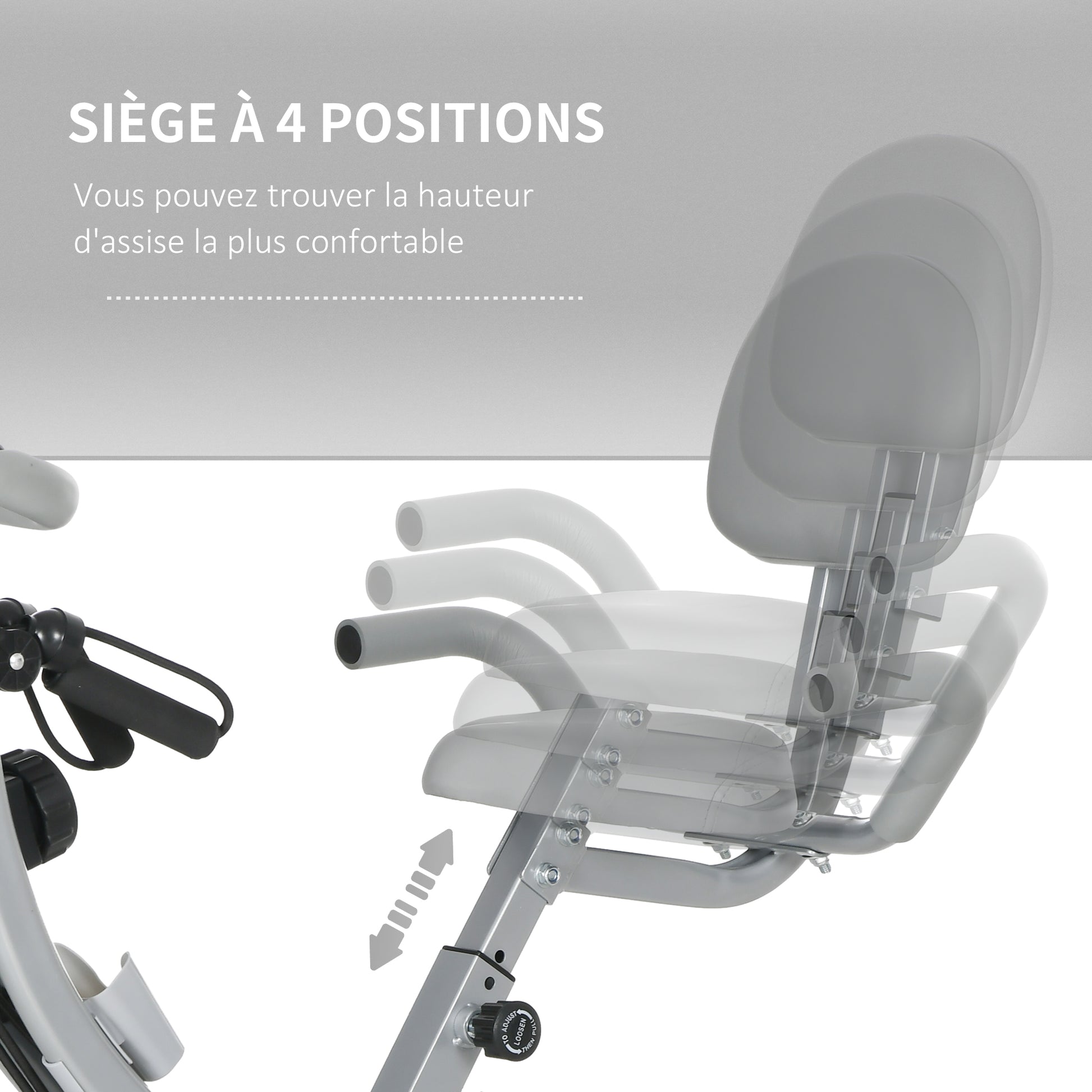 Folding Exercise Bike, Home Trainer for Adults, 8 Levels of Magnetic Resistance, Hand Pulse Sensors, Multifunction LCD Screen, Adjustable Seat, Steel, Silver Gray