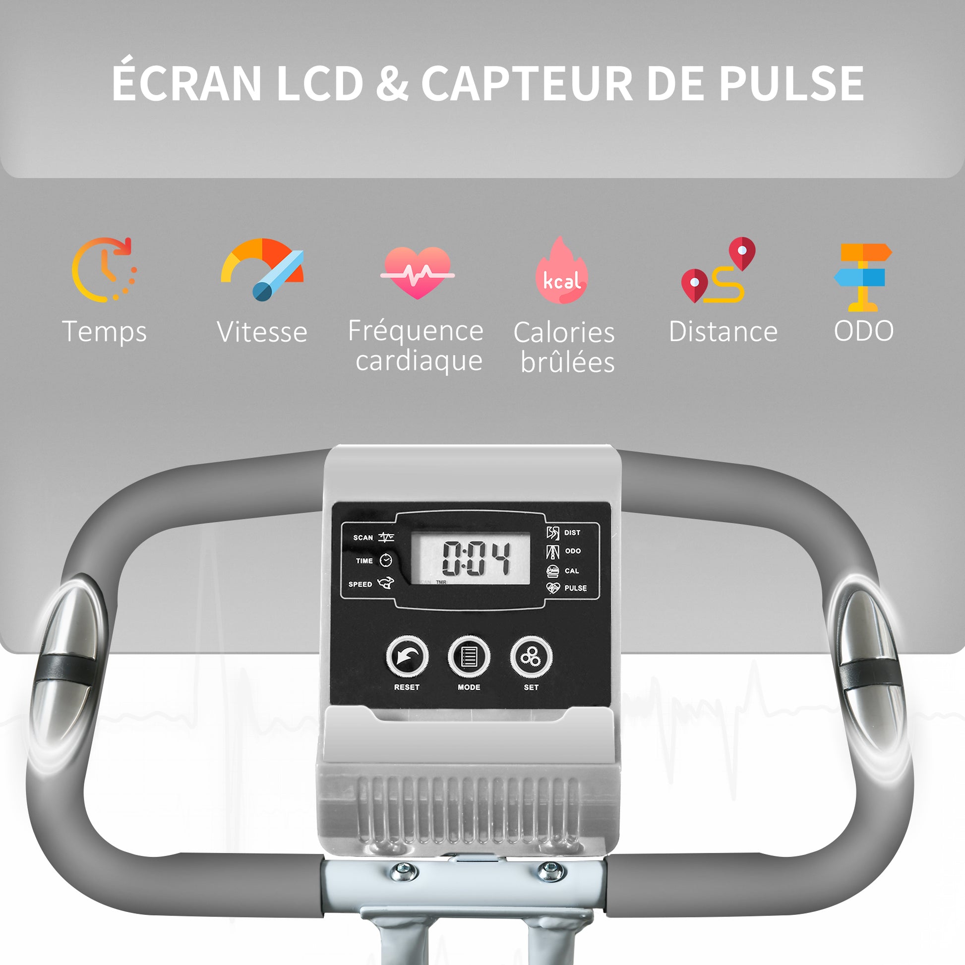 Folding Exercise Bike, Home Trainer for Adults, 8 Levels of Magnetic Resistance, Hand Pulse Sensors, Multifunction LCD Screen, Adjustable Seat, Steel, Silver Gray