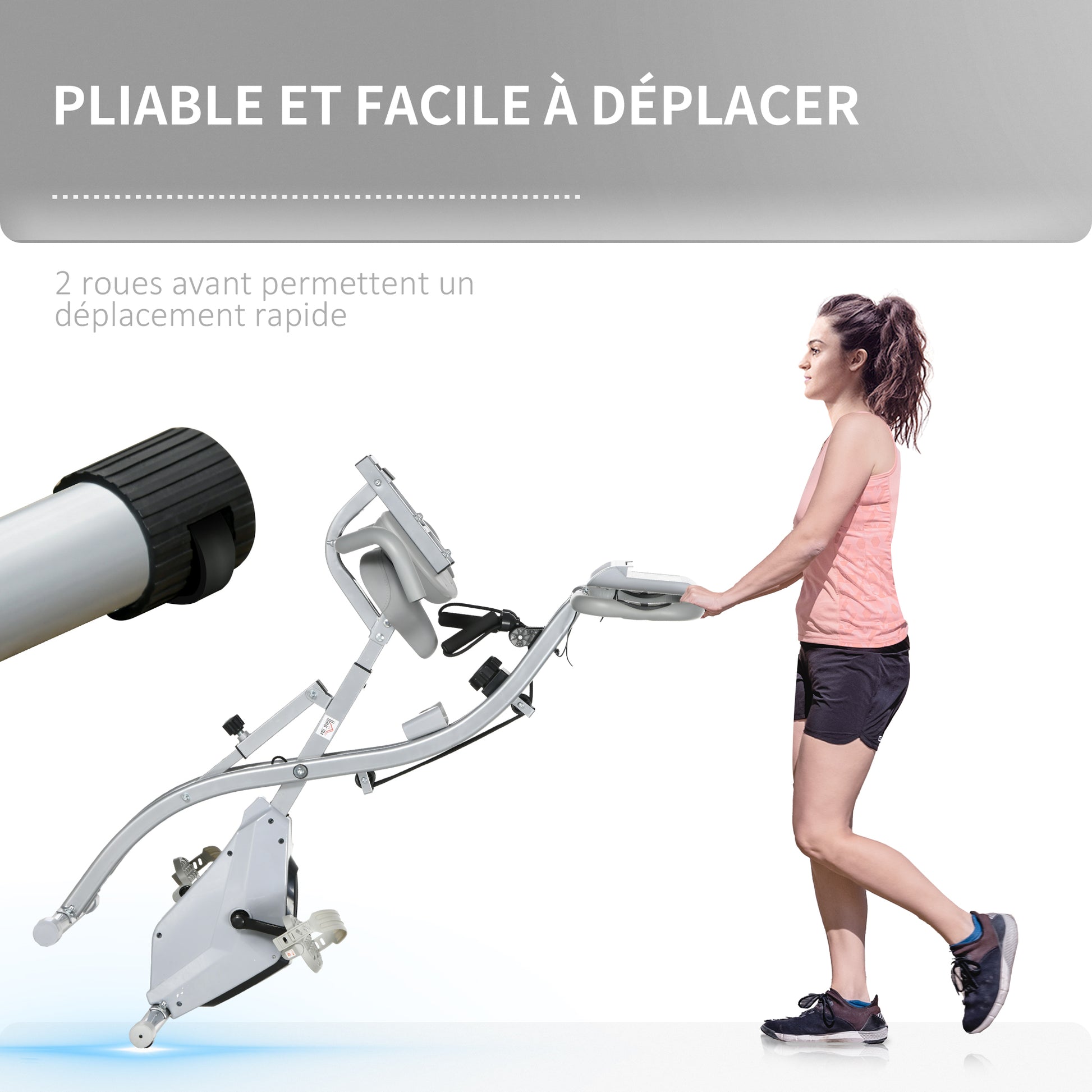 Folding Exercise Bike, Home Trainer for Adults, 8 Levels of Magnetic Resistance, Hand Pulse Sensors, Multifunction LCD Screen, Adjustable Seat, Steel, Silver Gray