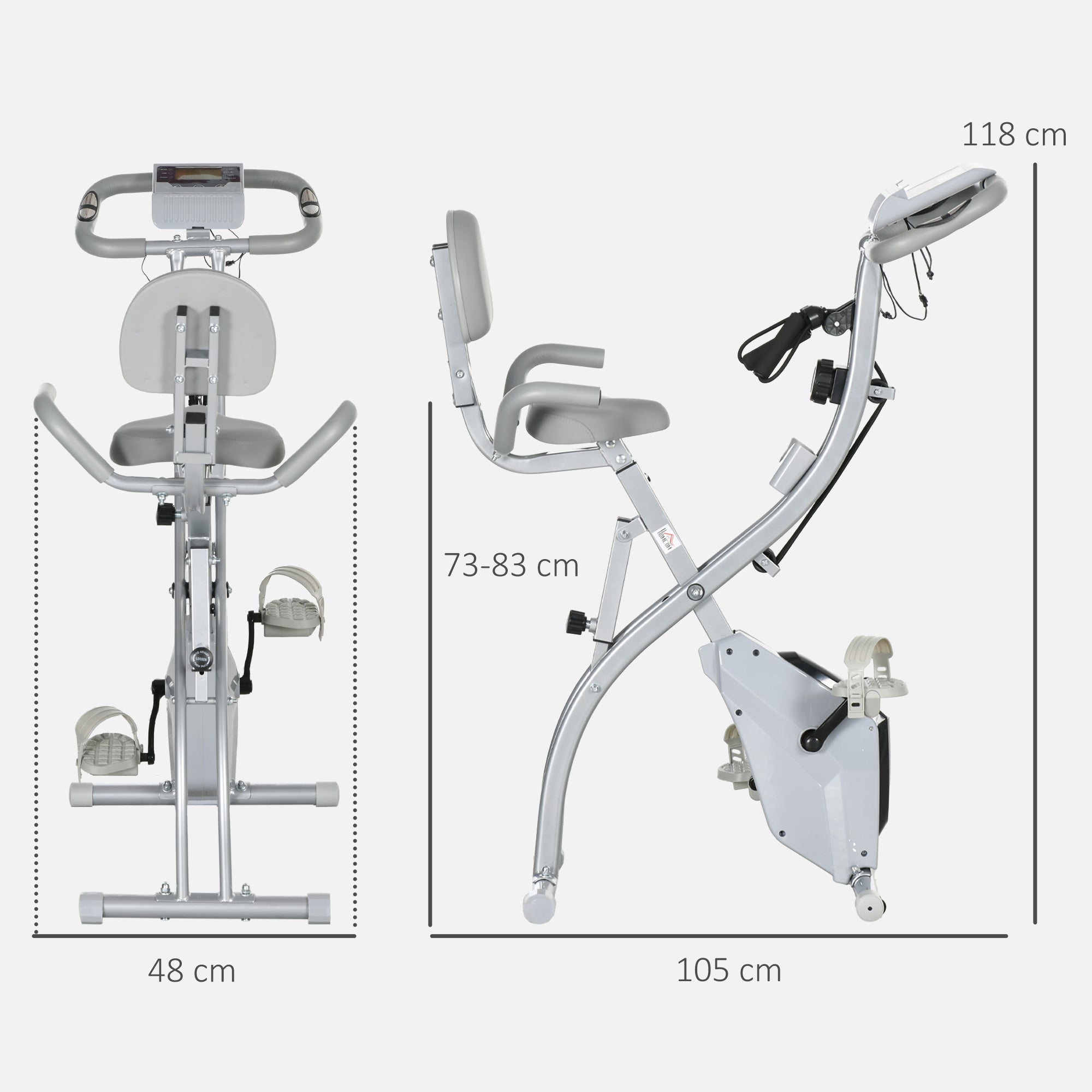Folding Exercise Bike, Home Trainer for Adults, 8 Levels of Magnetic Resistance, Hand Pulse Sensors, Multifunction LCD Screen, Adjustable Seat, Steel, Silver Gray