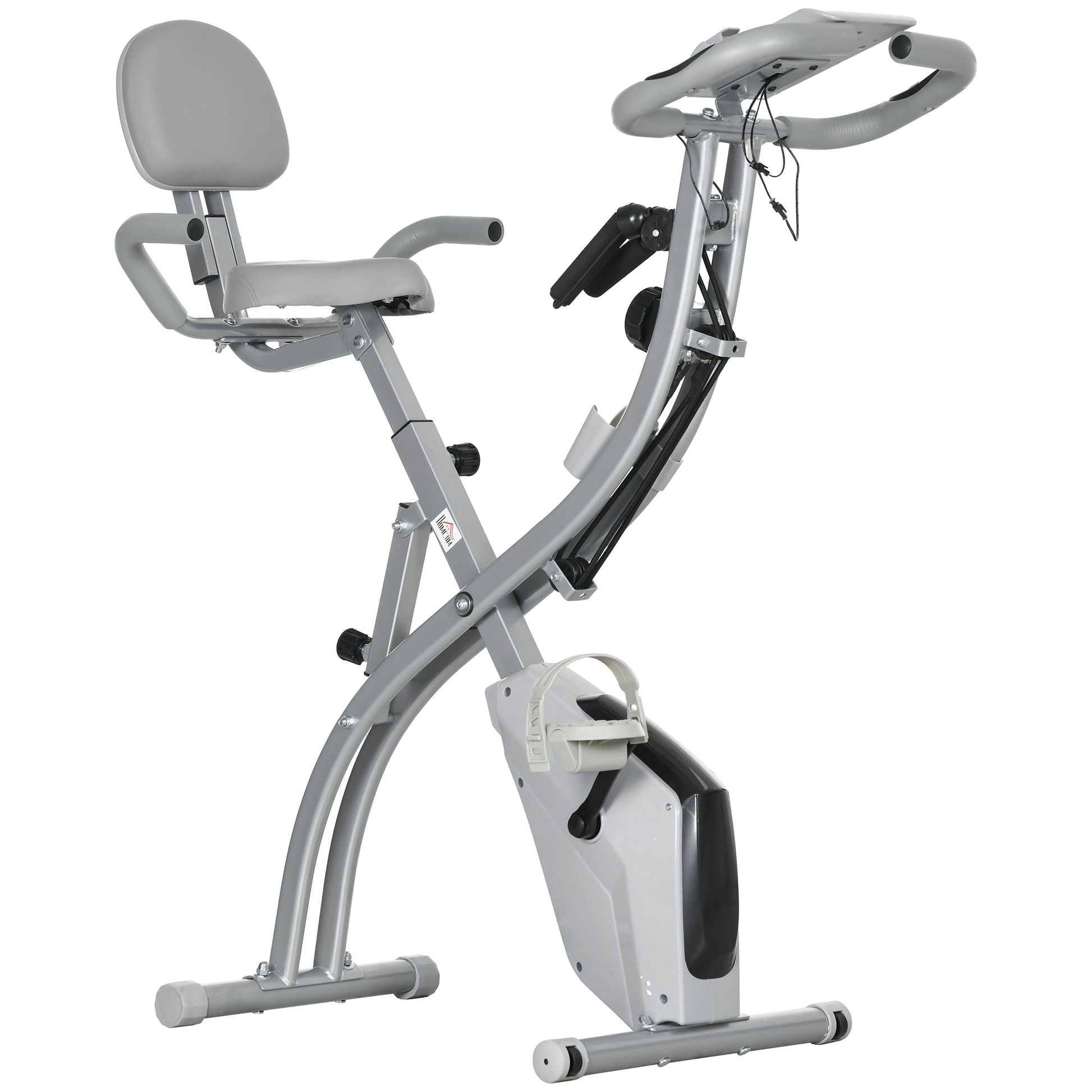 Folding Exercise Bike, Home Trainer for Adults, 8 Levels of Magnetic Resistance, Hand Pulse Sensors, Multifunction LCD Screen, Adjustable Seat, Steel, Silver Gray