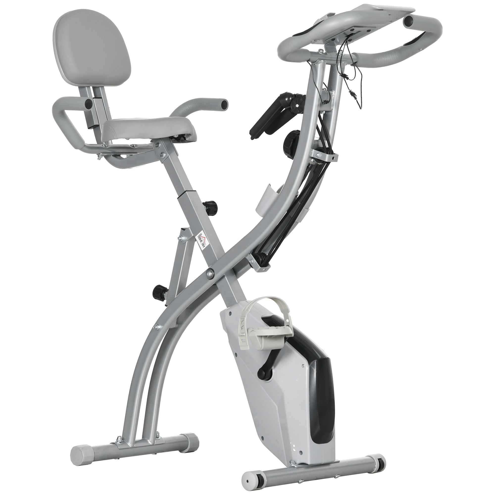 Folding Exercise Bike, Home Trainer for Adults, 8 Levels of Magnetic Resistance, Hand Pulse Sensors, Multifunction LCD Screen, Adjustable Seat, Steel, Silver Gray