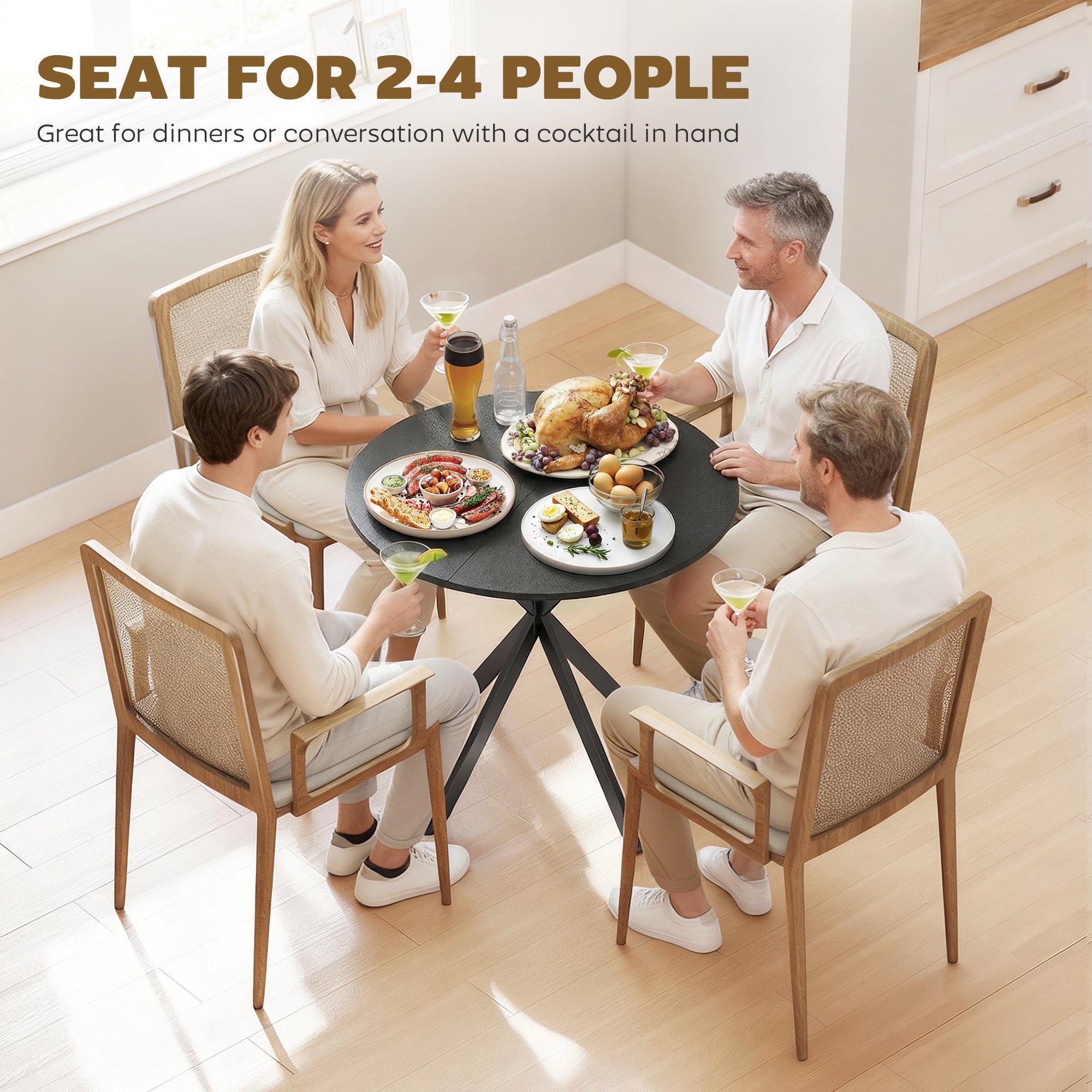 Round 31.5 in Industrial Dining Table with Steel X-Legs, 2-Person Kitchen Table, Black