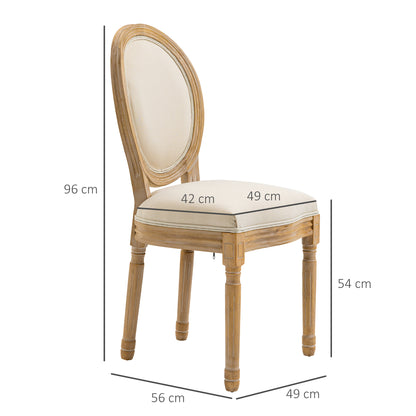 Set of 2 Dining Chairs Vintage Kitchen Chair Upholstered Chair with Backrest Linen-Touch Solid Wood Cream White+Natural 49 x 56 x 96 cm