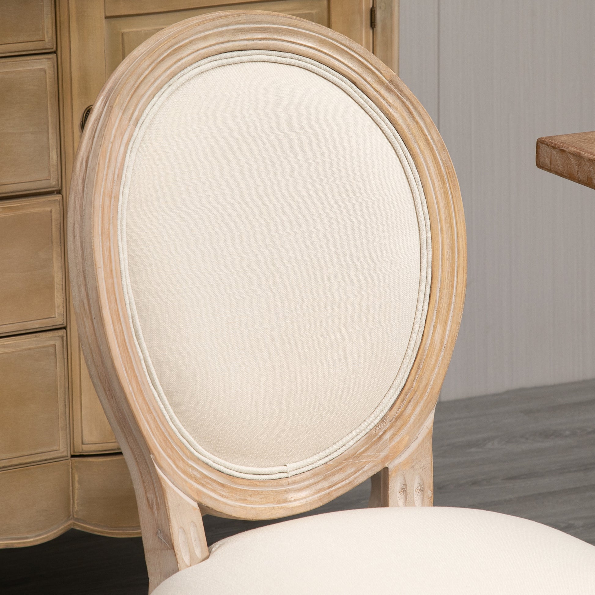 Set of 2 Dining Chairs Vintage Kitchen Chair Upholstered Chair with Backrest Linen-Touch Solid Wood Cream White+Natural 49 x 56 x 96 cm