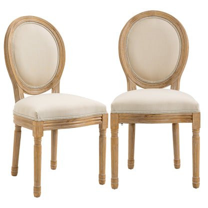 Set of 2 Dining Chairs Vintage Kitchen Chair Upholstered Chair with Backrest Linen-Touch Solid Wood Cream White+Natural 49 x 56 x 96 cm