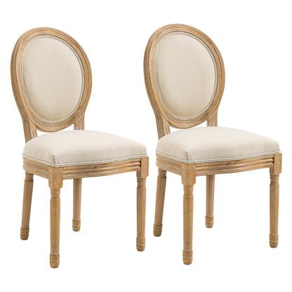 Set of 2 Dining Chairs Vintage Kitchen Chair Upholstered Chair with Backrest Linen-Touch Solid Wood Cream White+Natural 49 x 56 x 96 cm
