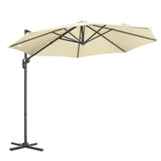 Garden Umbrella Ø300x250 cm Eccentric Aluminum Parasol with Crank Tilt Rotating 360° Canopy with Cross Base Cream