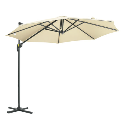 Garden Umbrella Ø300x250 cm Eccentric Aluminum Parasol with Crank Tilt Rotating 360° Canopy with Cross Base Cream