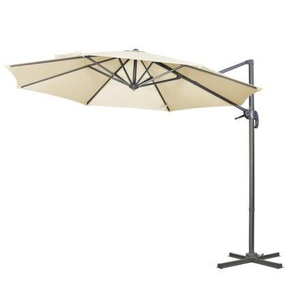 Garden Umbrella Ø300x250 cm Eccentric Aluminum Parasol with Crank Tilt Rotating 360° Canopy with Cross Base Cream