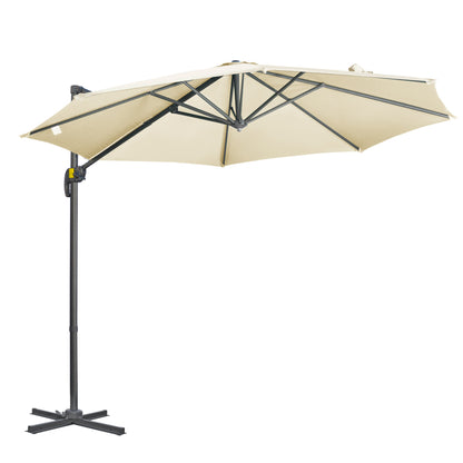 Garden Umbrella Ø300x250 cm Eccentric Aluminum Parasol with Crank Tilt Rotating 360° Canopy with Cross Base Cream