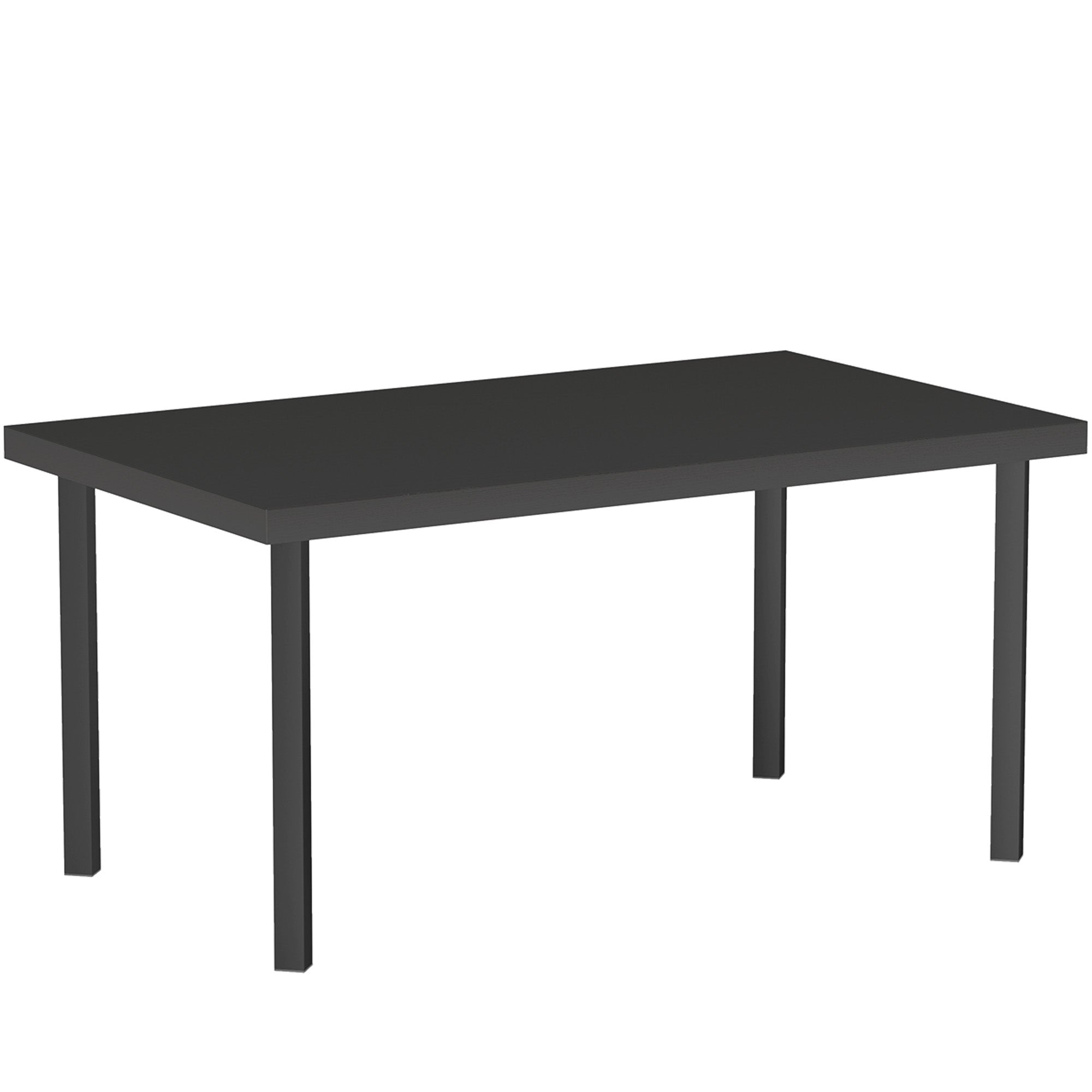 Rectangular garden coffee table, patio side table with wood grain effect, metal frame, for terrace, balcony, 95 x 55 x 46 cm, black