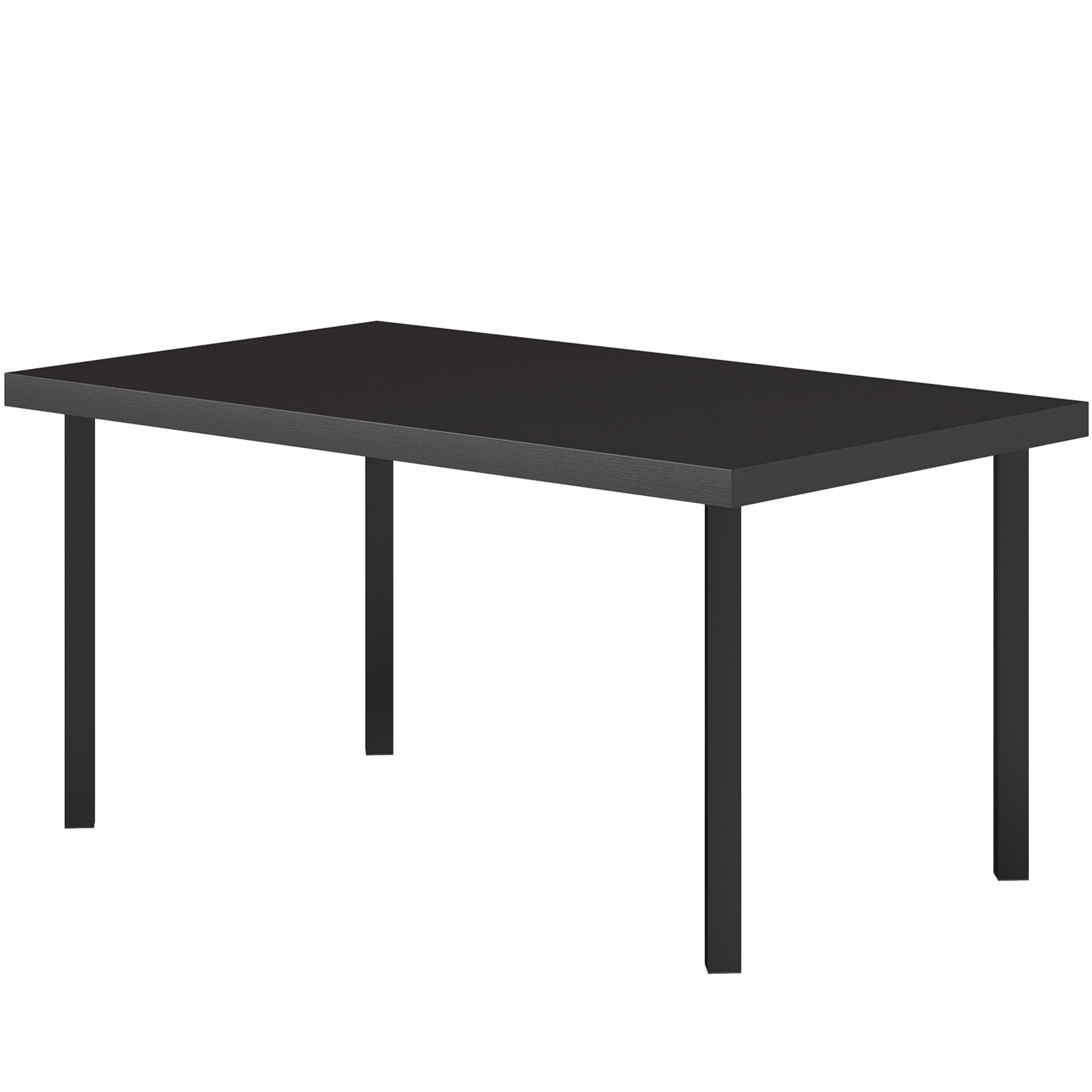 Rectangular garden coffee table, patio side table with wood grain effect, metal frame, for terrace, balcony, 95 x 55 x 46 cm, black