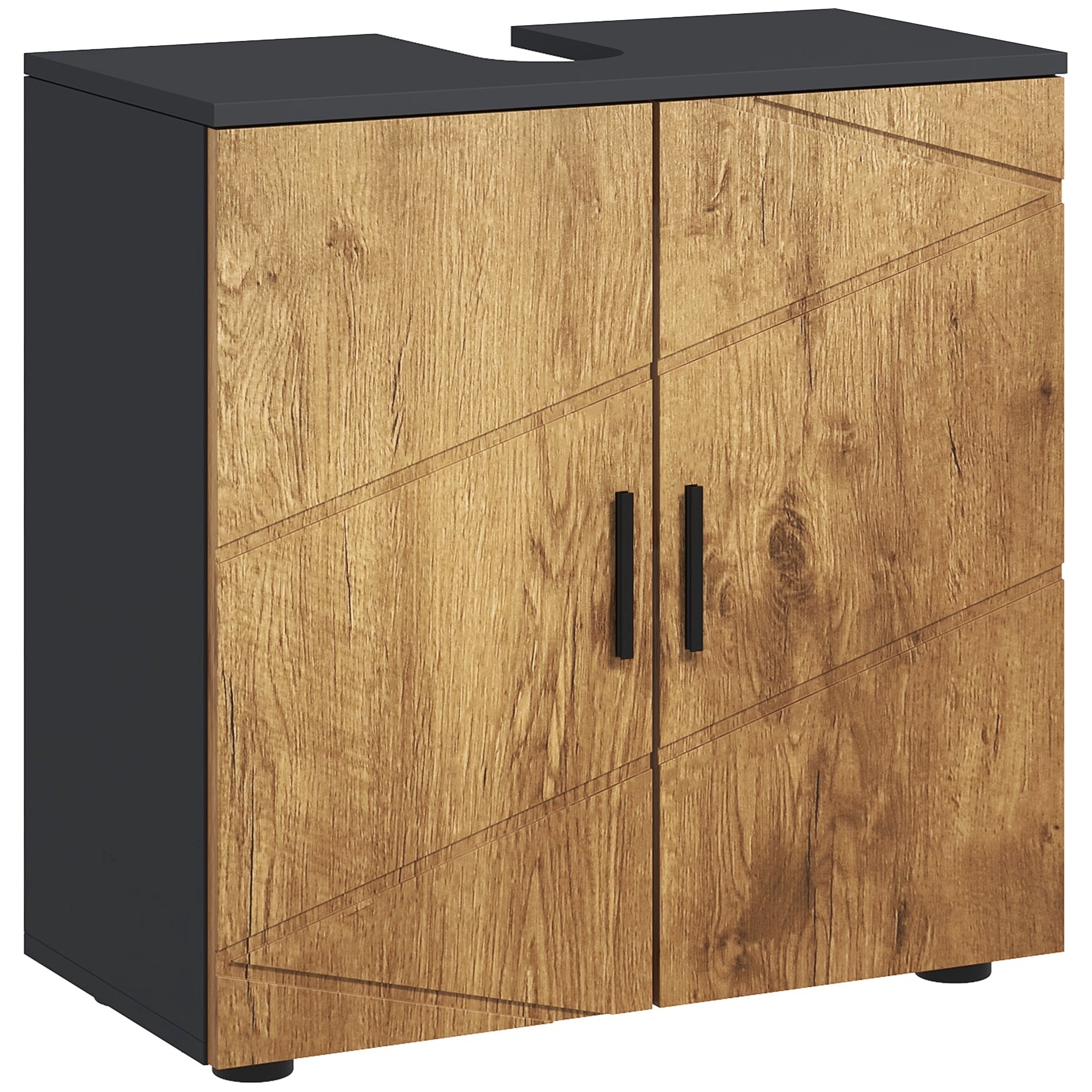 Bathroom Basin Vanity Unit 2-Door Cabinet with Adjustable Shelf Storage Cupboard for Sink 60 x 30 x 60 cm Anthracite Grey and Wood Effect
