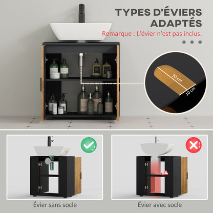 Bathroom Basin Vanity Unit 2-Door Cabinet with Adjustable Shelf Storage Cupboard for Sink 60 x 30 x 60 cm Anthracite Grey and Wood Effect