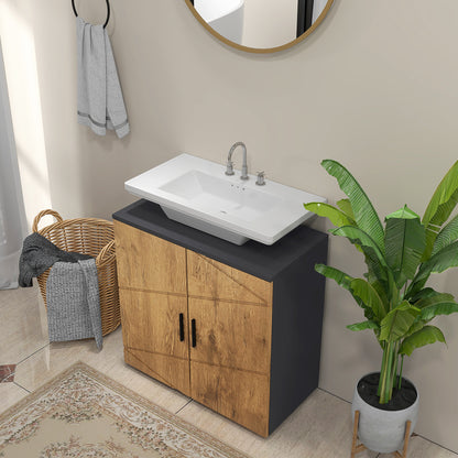 Bathroom Basin Vanity Unit 2-Door Cabinet with Adjustable Shelf Storage Cupboard for Sink 60 x 30 x 60 cm Anthracite Grey and Wood Effect