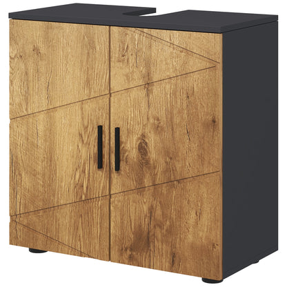 Bathroom Basin Vanity Unit 2-Door Cabinet with Adjustable Shelf Storage Cupboard for Sink 60 x 30 x 60 cm Anthracite Grey and Wood Effect