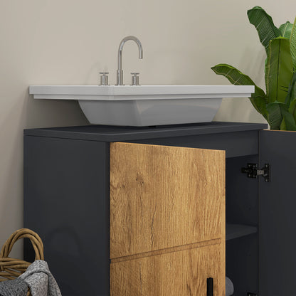 Bathroom Basin Vanity Unit 2-Door Cabinet with Adjustable Shelf Storage Cupboard for Sink 60 x 30 x 60 cm Anthracite Grey and Wood Effect