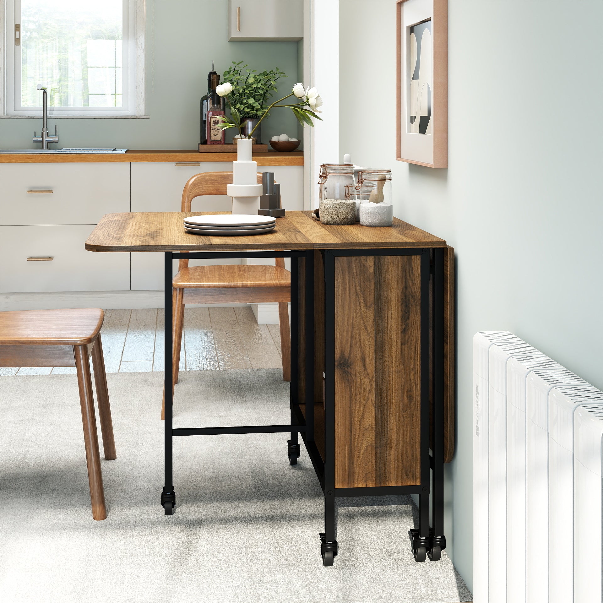Table à manger pliante HOMCOM - Table pliante mobile avec étagère ouverte pour petites espaces, cuisine, salle à manger - 130 x 80 x 74 cm Marron