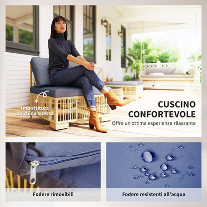 5-Piece Rattan Outdoor Lounge Set, Modular Garden Sofa with Cushions and Glass Coffee Table, Gray