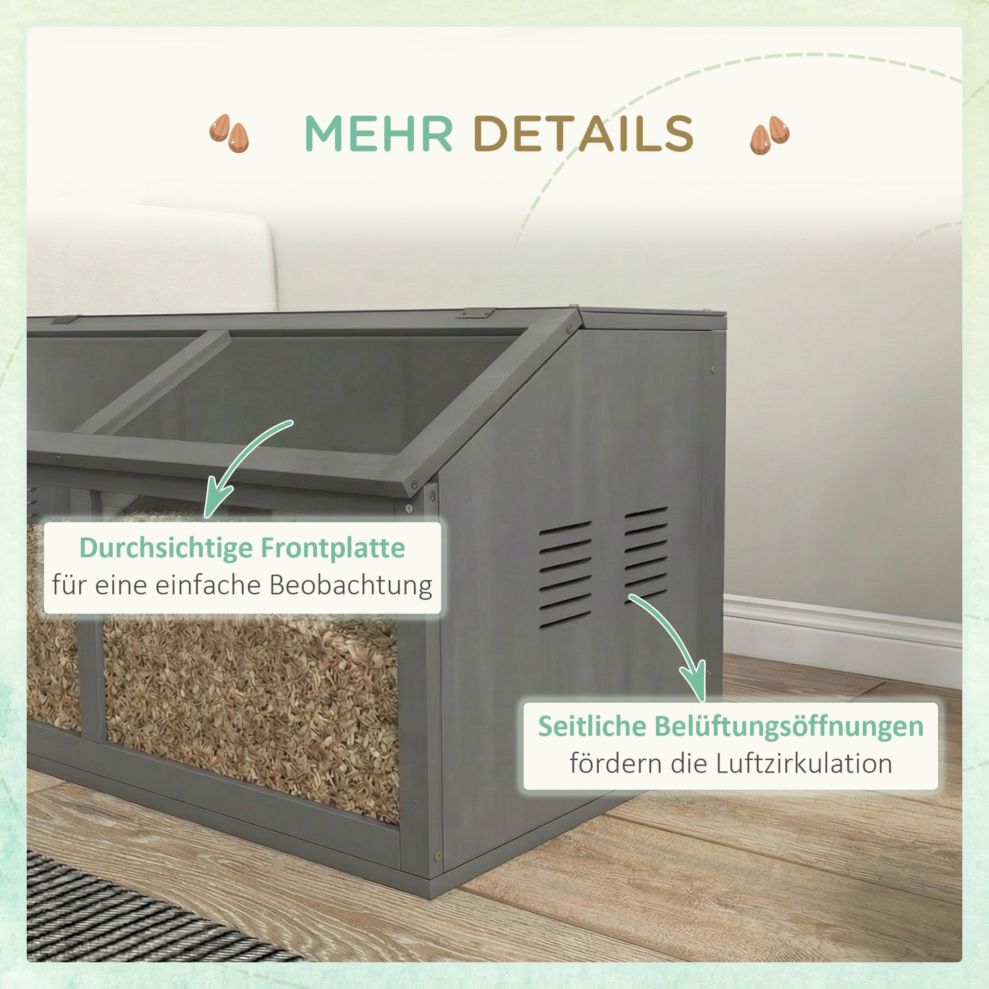 Wooden Dwarf Hamster Cage, 85 x 45 x 44 cm — Small Animal Cage with Top Door, Hanging Bridge, Ladders, House & Feeding Station — Dark Gray