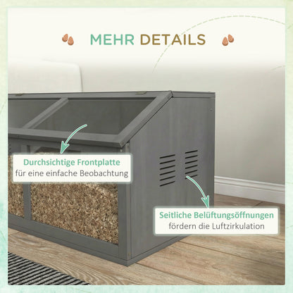 Wooden Dwarf Hamster Cage, 85 x 45 x 44 cm — Small Animal Cage with Top Door, Hanging Bridge, Ladders, House & Feeding Station — Dark Gray