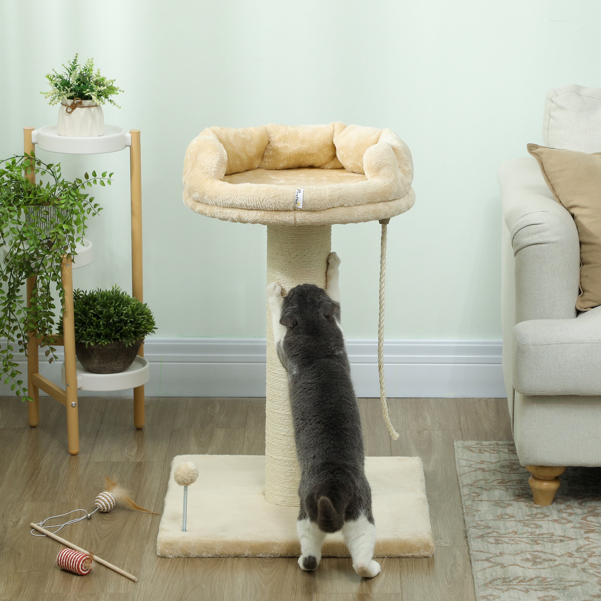 83cm Cat Tree with Sisal Posts, Platform, Sisal Rope, Cat Scratching Post for Medium Cats, Beige