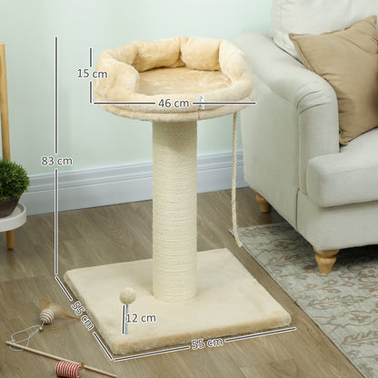 83cm Cat Tree with Sisal Posts, Platform, Sisal Rope, Cat Scratching Post for Medium Cats, Beige