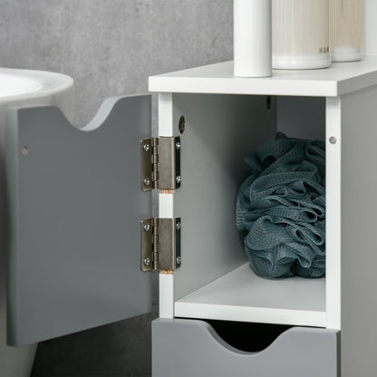 Bathroom Column Bathroom Cabinet with Doors and Open Shelves Modern Style 15.2x29.8x118 cm White and Gray