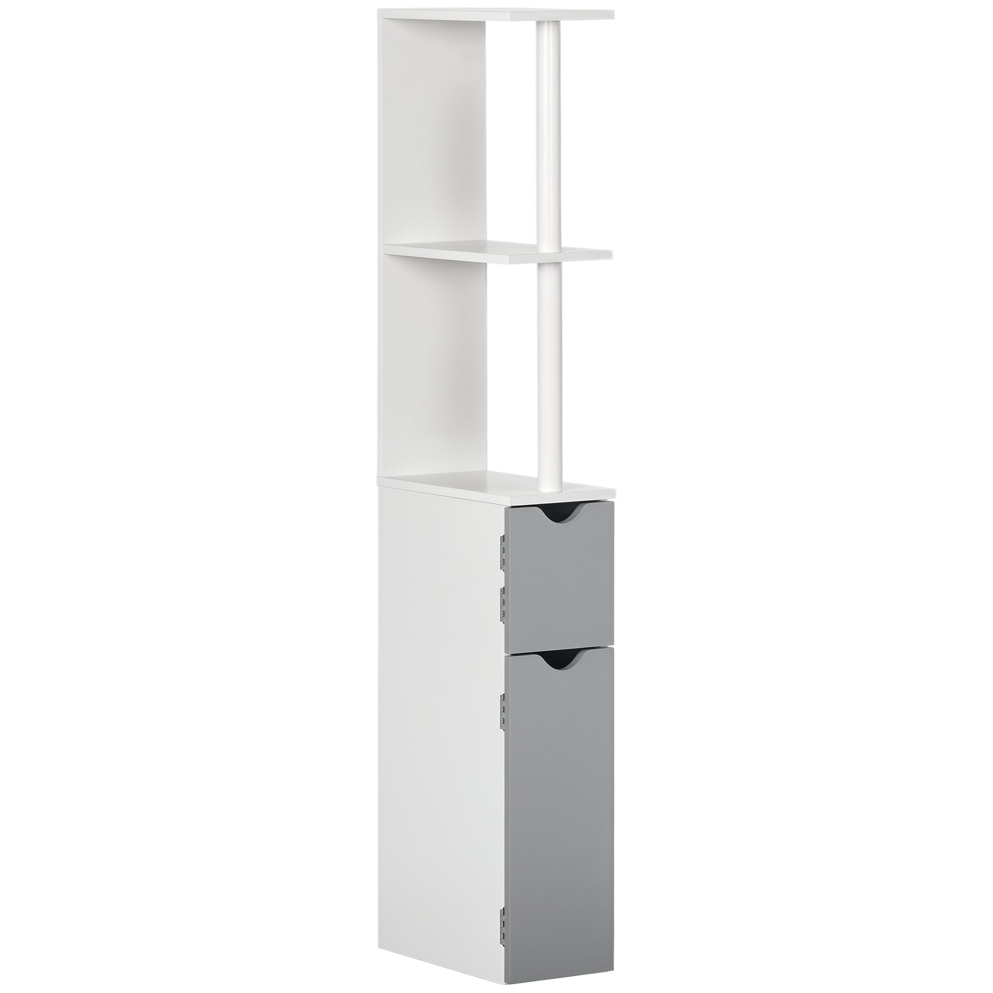 Bathroom Column Bathroom Cabinet with Doors and Open Shelves Modern Style 15.2x29.8x118 cm White and Gray