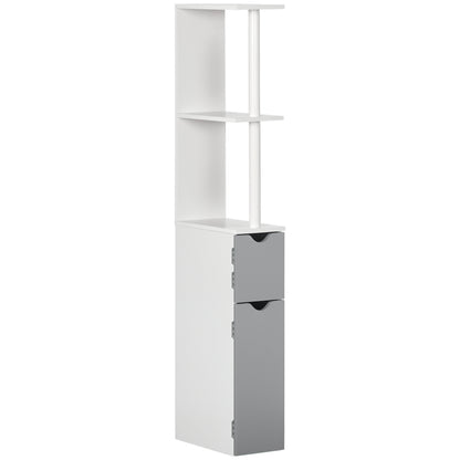 Bathroom Column Bathroom Cabinet with Doors and Open Shelves Modern Style 15.2x29.8x118 cm White and Gray