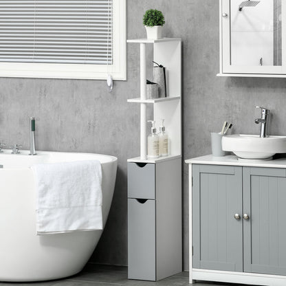 Bathroom Column Bathroom Cabinet with Doors and Open Shelves Modern Style 15.2x29.8x118 cm White and Gray