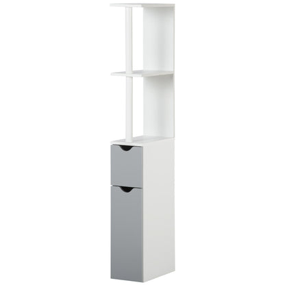 Bathroom Column Bathroom Cabinet with Doors and Open Shelves Modern Style 15.2x29.8x118 cm White and Gray